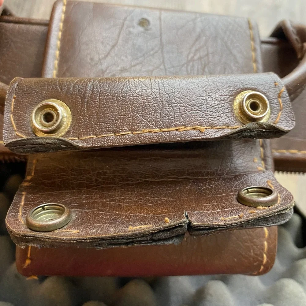 Vintage Brown Faux Leather Briefcase Camera Case Box Bag Brass Hardware Retro
